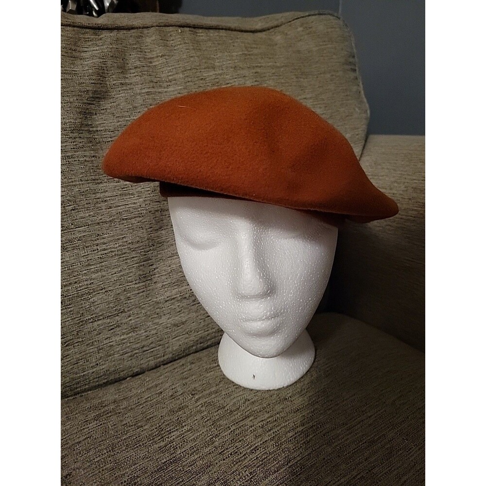 Vtg Orange Brown Wool Beret Hat Cap Merrimack USA Union Made Adjustable